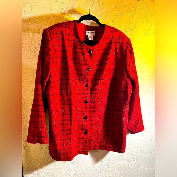 Blazer/ Jacket by Alfred Dunner Woman- red w black metallic check. Gorgeous red - Picture 1 of 15